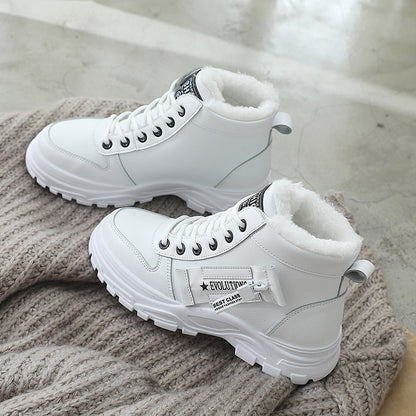 Women Fleece Lace-up Boots Winter Warm Short Plush High-top Shoes