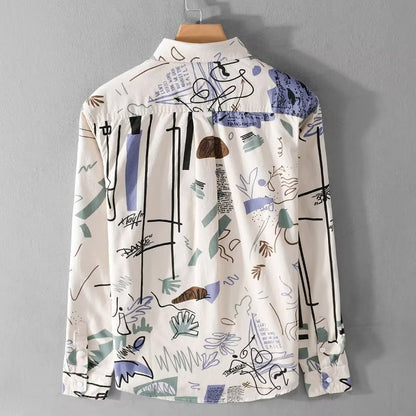 Hong Kong Style Fashion Men's Loose Printed Long Sleeve Shirt