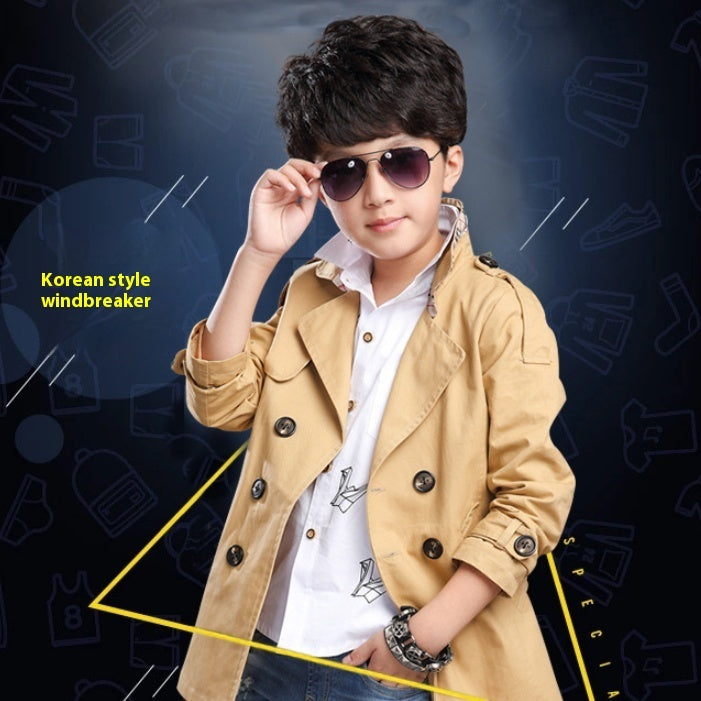 Boys' Mid-length Trend Casual Trench Coat