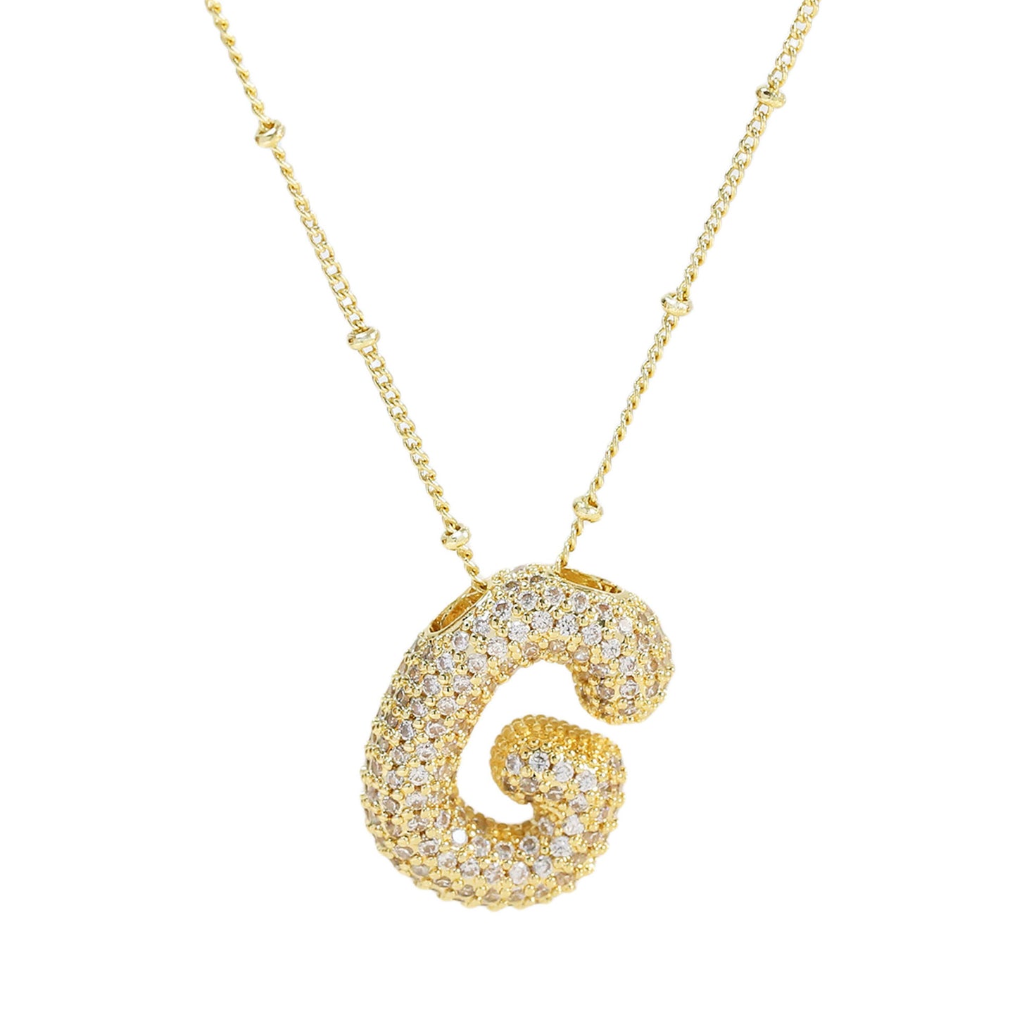 Brass Zircon Bubble Balloon Letter Pendant Necklace For Women