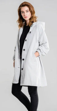 Plus Size Trench Coat Mid-length Loose Long Sleeve Jacket