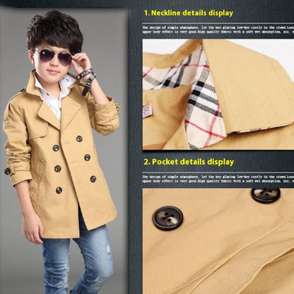 Boys' Mid-length Trend Casual Trench Coat