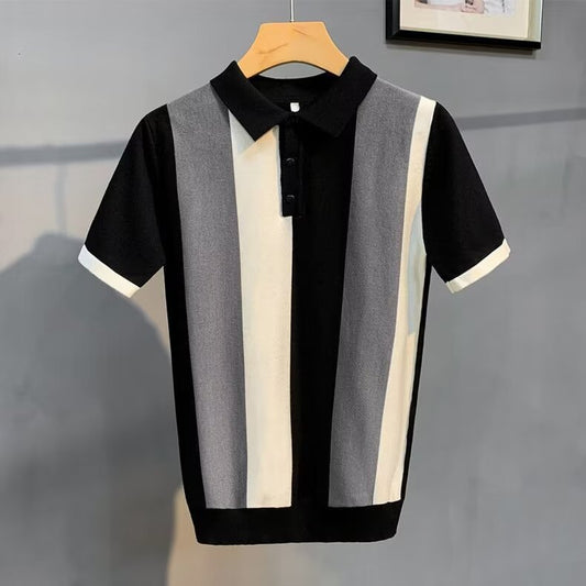 Men's Short Sleeve Tshirt, Vintage Stripe Personality Zipper Half Sleeve Shirt