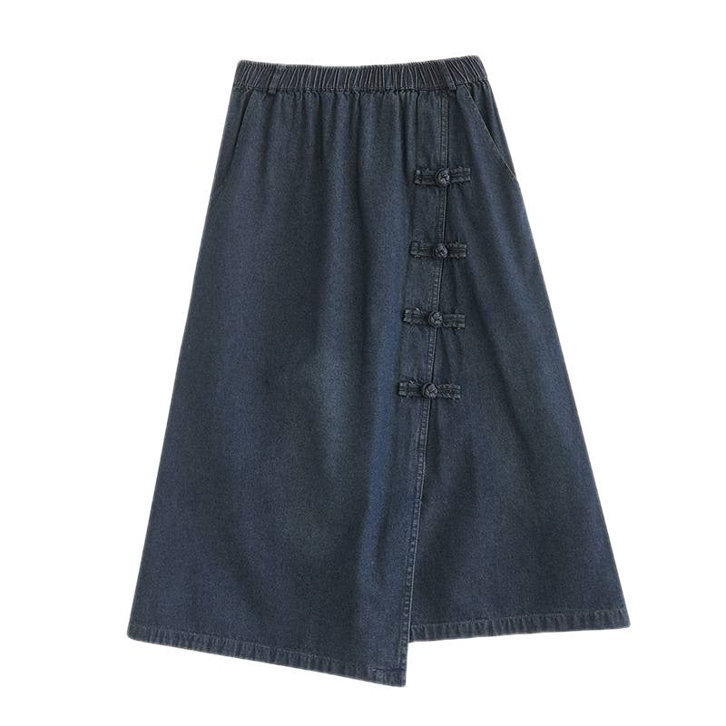 Artistic Retro Buckle Denim Skirt