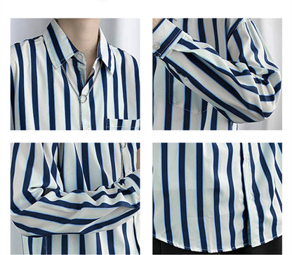 Hong Kong Style Color Block Striped Long-sleeved Shirt