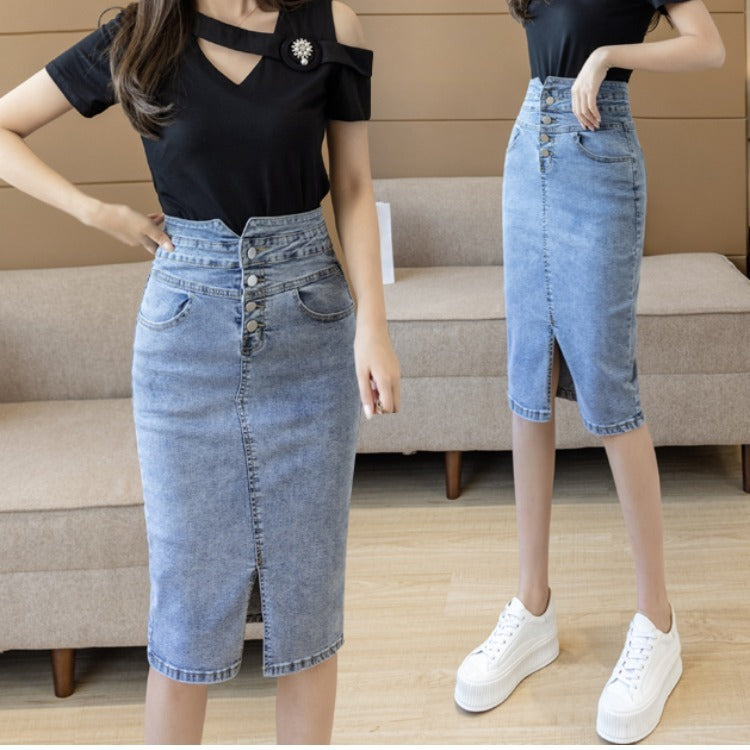 High Waisted Denim Wrap Hip Skirt Design