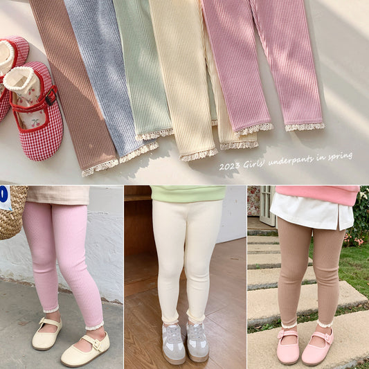 Outerwear Spring Children's Clothing Sunken Stripe Slim-fit Pants Baby Lace Trousers