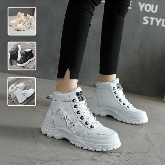 Women Fleece Lace-up Boots Winter Warm Short Plush High-top Shoes