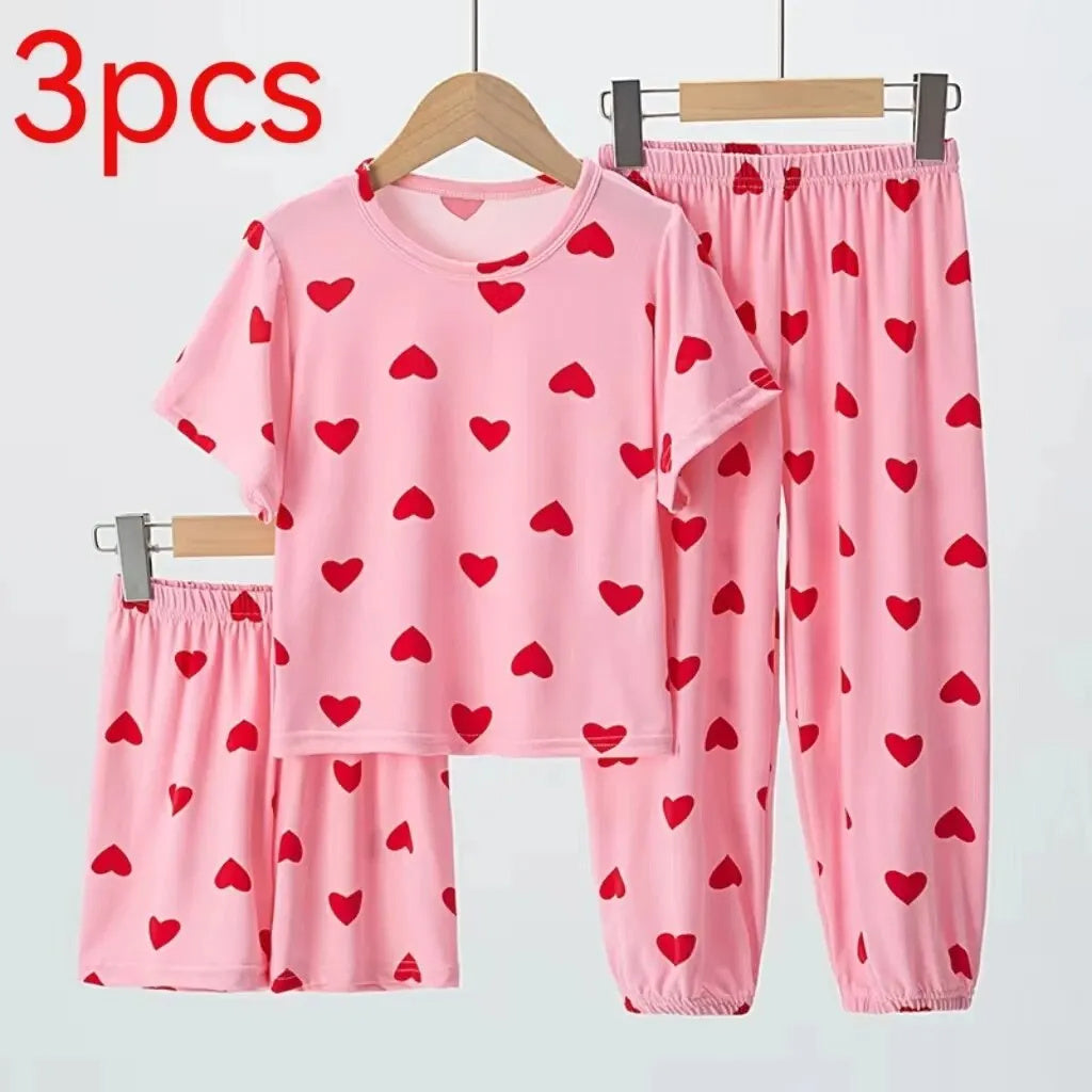 Girls' Summer Thin Short-sleeved Shorts Suit