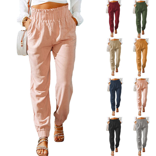 New Casual Pants European And American Ruffled Elastic Belt High Waist Trousers