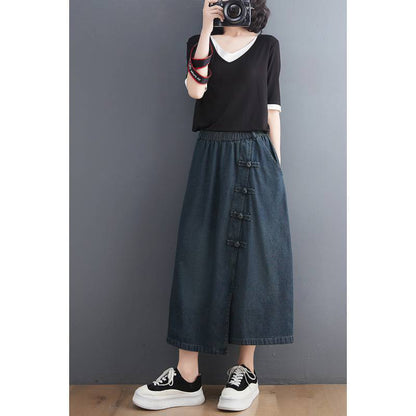 Artistic Retro Buckle Denim Skirt