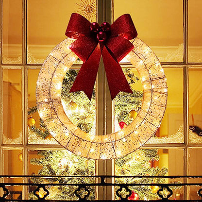 Christmas Luminous LED Light Home Hanging Decor. Christmas Garland 50CM Luminous LED Light. Luminous Wreath With Big Bowknot Christmas Front Door Home Hanging Decor