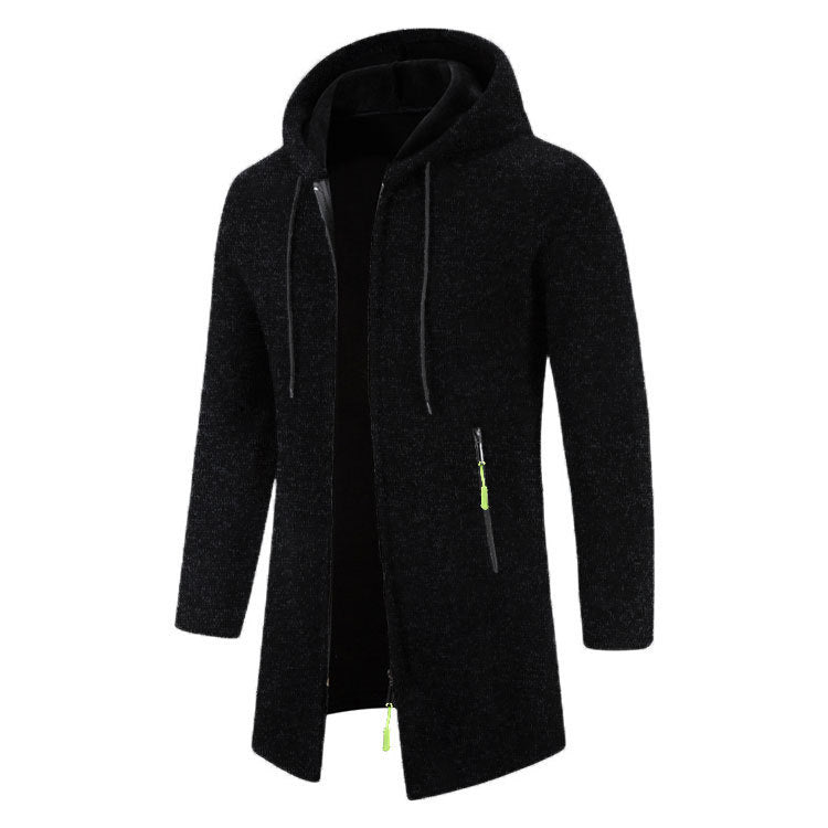 Men's Hooded Mid-length Thin Velvet Loose Plus Size Knitted Cardigan Top Coat