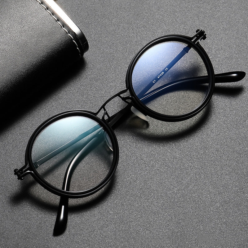 Retro Fashion Men's Round Frame Anti-Blue Ray Plain Glasses