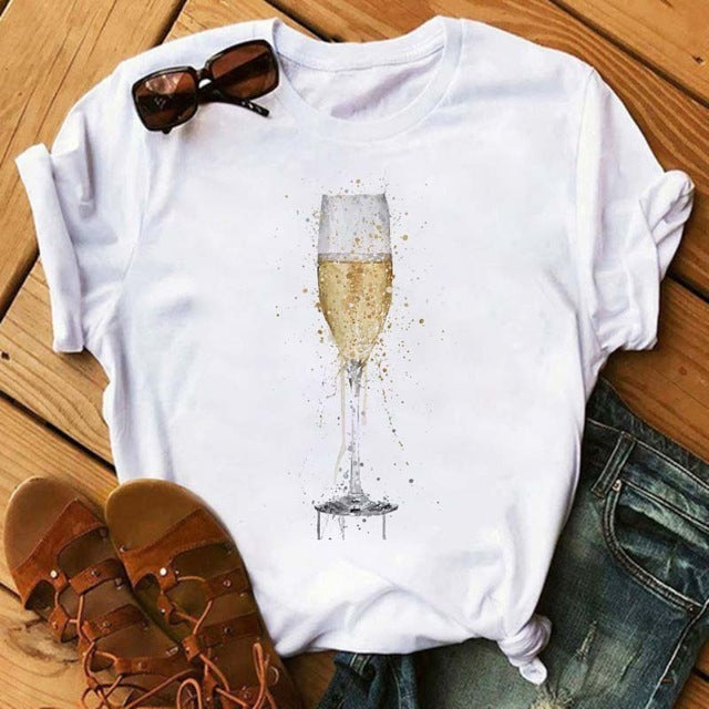 T-shirt Kawaii Rose Gold Wine Glass