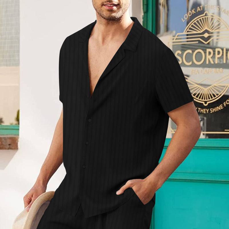 Men's Summer Short Sleeved Chiffon Loose Lapel Polo Cardigan Shirt Top