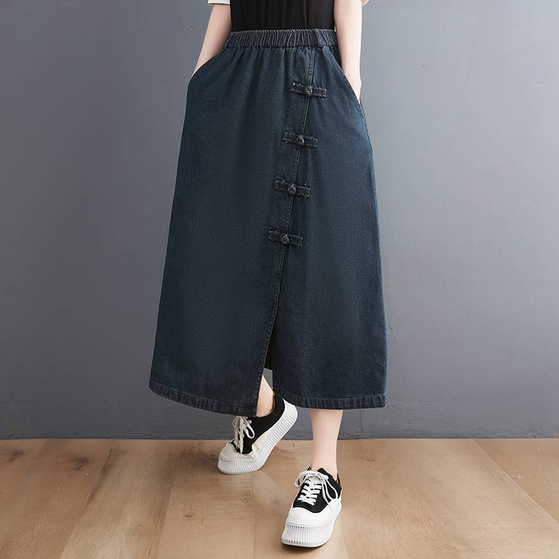 Artistic Retro Buckle Denim Skirt