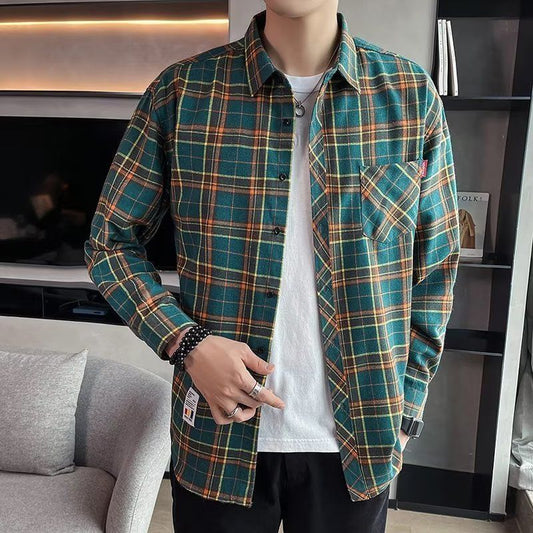 Loose Hong Kong Style Casual Coat Youth Plaid Shirt