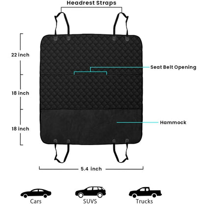 Seat Cover Rear Back Car Pet Dog Travel Waterproof Bench Protector Luxury -Black