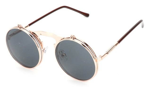 New Vintage Round Steampunk Sunglasses Flip-Up UV Protection Metal Frame Men And Women Summer Cycling Sun Glasses