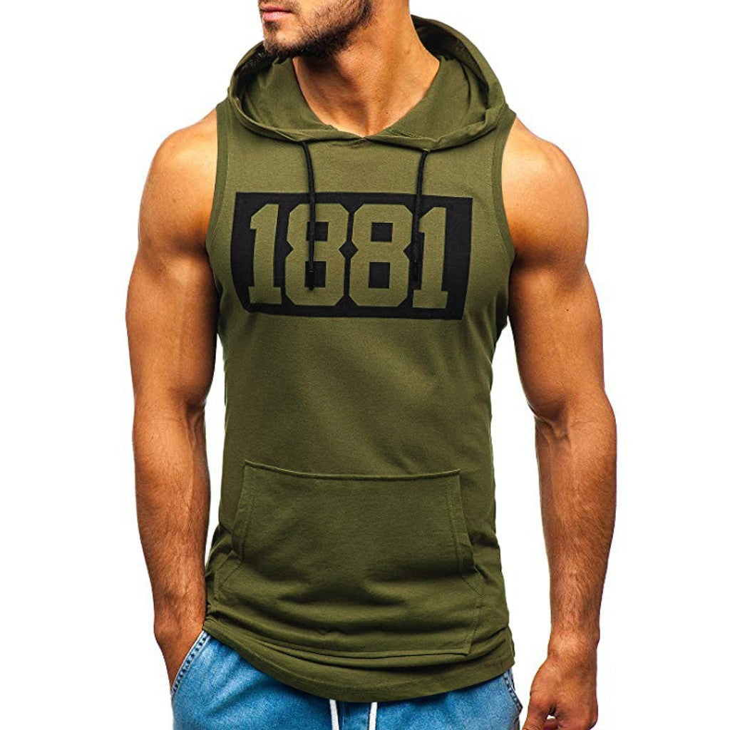 Men's Sleeveless Vest Letter Printed Hoodie Sports Tops