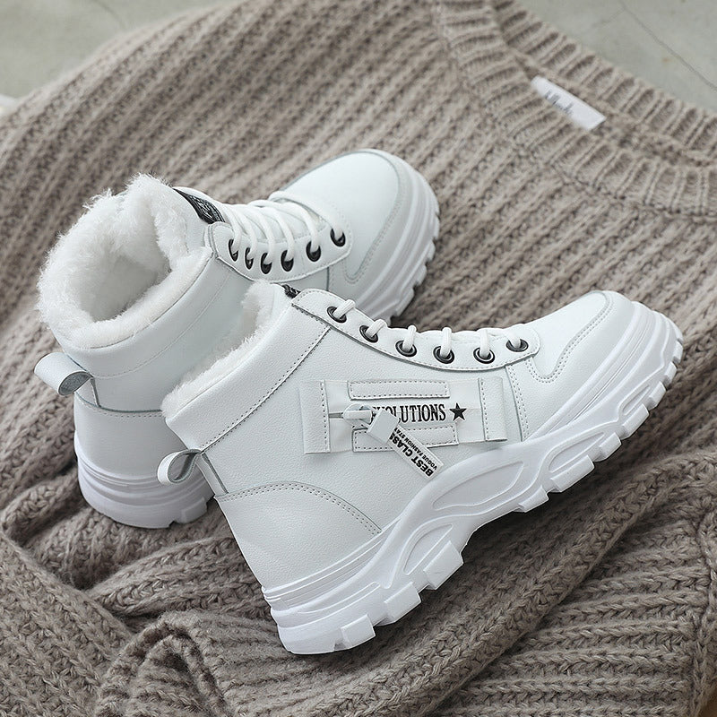 Women Fleece Lace-up Boots Winter Warm Short Plush High-top Shoes