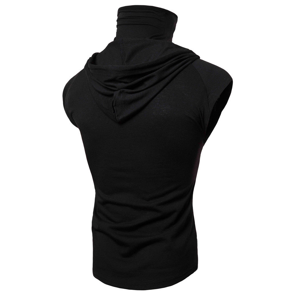 Mens Mask Button Sports Vest Hooded