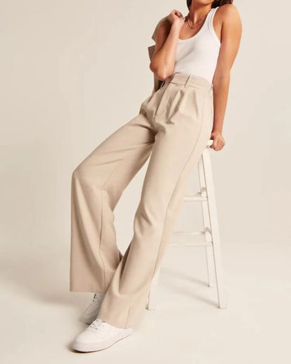 High Waist Straight Trousers With Pockets Wide Leg Casual Pants For Women