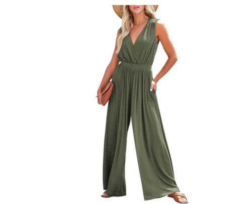 European And American Sleeveless Jumpsuit V-neck Elegant Women's Formal Casual