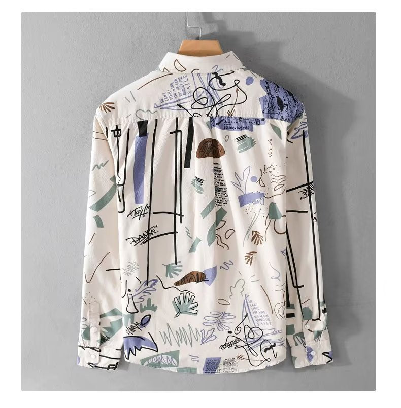 Hong Kong Style Fashion Men's Loose Printed Long Sleeve Shirt