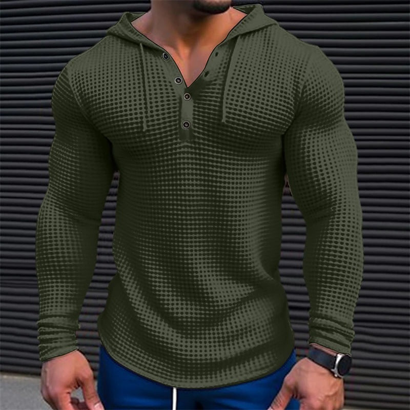 Men's Waffle Button Hoodie T-shirt Top Vacation Long Sleeve Casual Fashion