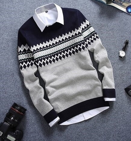 Winter sweater men's round neck sweater Trendy student pullover sweater men's clothing