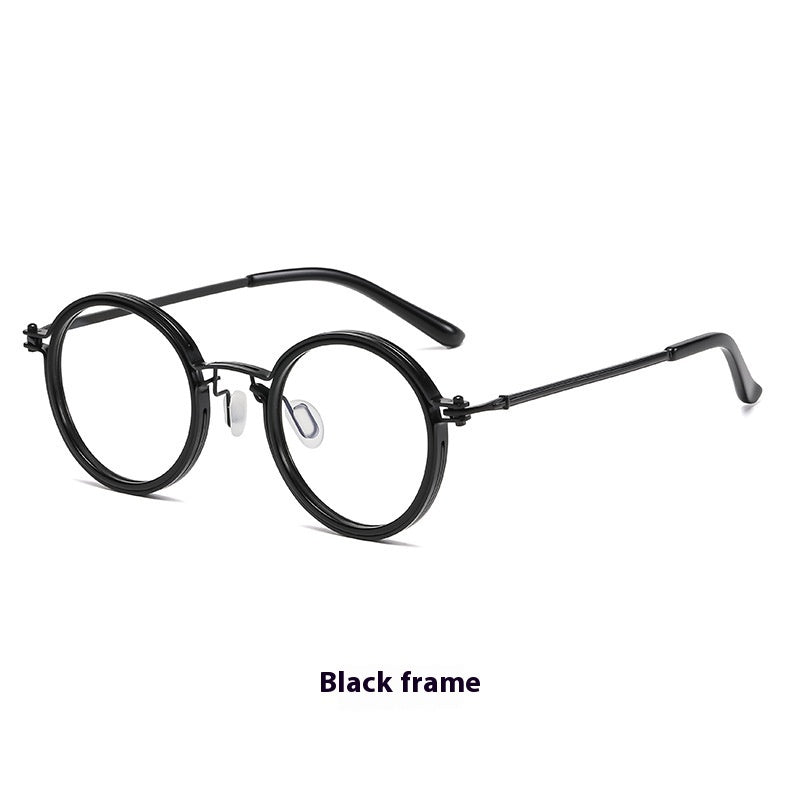 Retro Fashion Men's Round Frame Anti-Blue Ray Plain Glasses