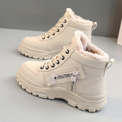 Women Fleece Lace-up Boots Winter Warm Short Plush High-top Shoes