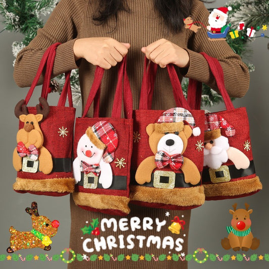 Christmas Candy Gift Tote Bag For Kids, Snowman Bear Handbag, Small Christmas Tree Decoration Bags