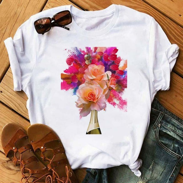 T-shirt Kawaii Rose Gold Wine Glass