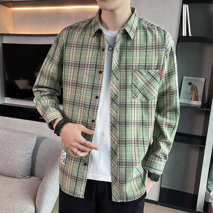 Loose Hong Kong Style Casual Coat Youth Plaid Shirt