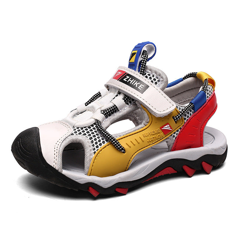 Black Boys Sandals Baotou Colorblock Soft Sole Beach Shoes