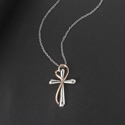 Heart-shaped Cross Necklace Simple Color Separation Electroplating