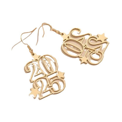 New Creative Gloden Number 2025 Dangle Earring For Women Fashion Jewelry New Year Earring For Party