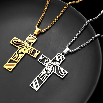 Stainless Steel Hollow Cross Pendant Titanium Steel Necklace