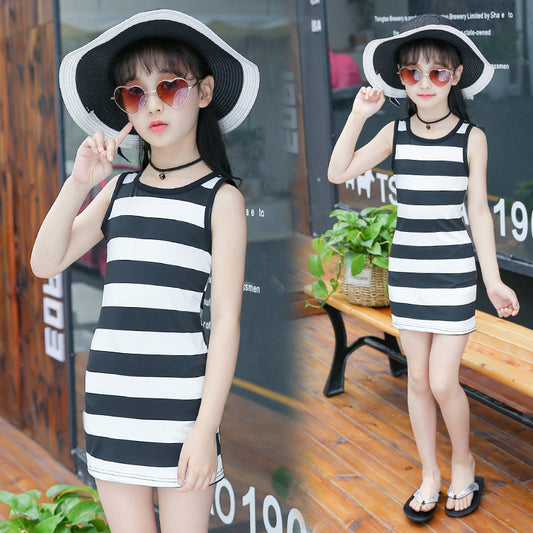 Summer new fashion Korean style big kids girls chiffon print skirt