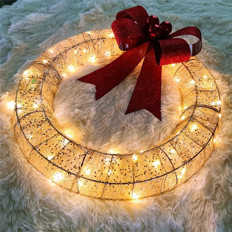 Christmas Luminous LED Light Home Hanging Decor. Christmas Garland 50CM Luminous LED Light. Luminous Wreath With Big Bowknot Christmas Front Door Home Hanging Decor