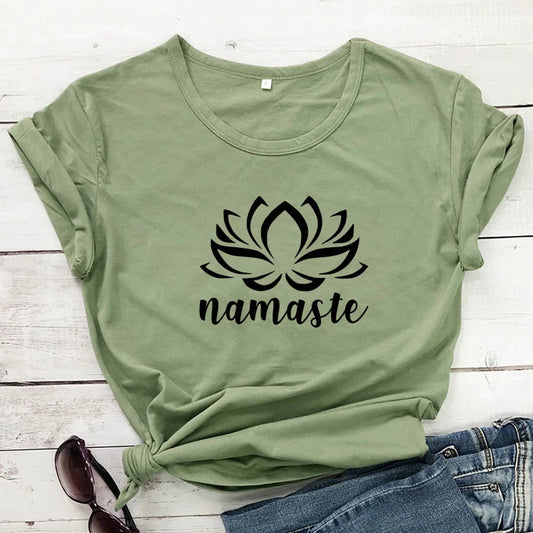 Aesthetic Summer Women Namaste Lotus Flower, Vegan Yoga Graphic T-Shirt