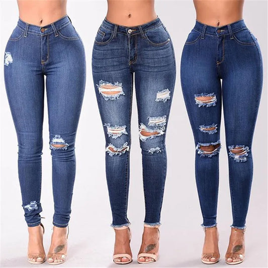 Woman Ripped Jeans Slim Fit Hip Tight Skinny Jeans (S-3XL)