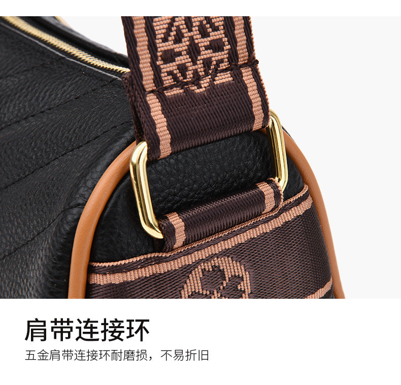 Genuine leather bag women's bag 2022 new head layer cowhide large capacity embroidery thread shoulder Messenger bag soft leather pillow bag trendy