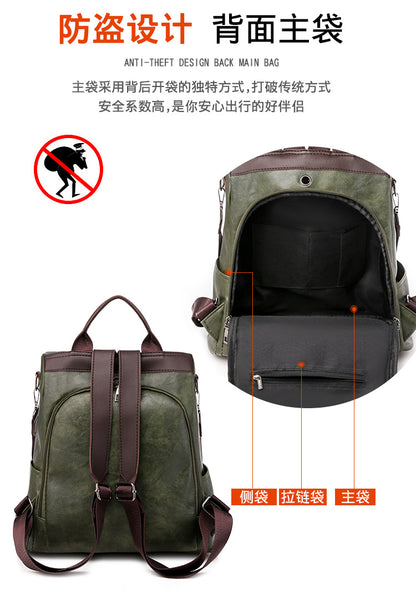 Cross-border women's backpack women's 2022 new PU women's bag European and American retro leisure outdoor travel backpack anti-theft bag