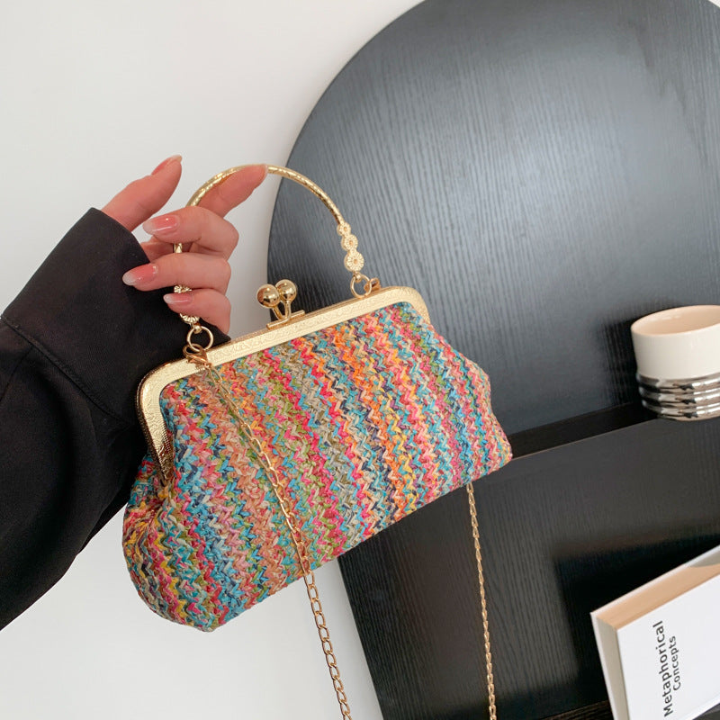 Color woven handbags 2023 spring and summer new style foreign style this year popular single shoulder Messenger bag chain bag women's bag