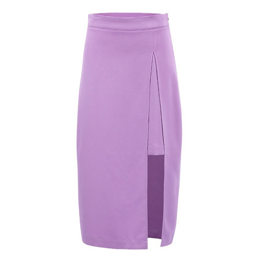 Stitching Wind Asymmetric Split Temperament Skirt