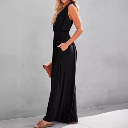 European And American Sleeveless Jumpsuit V-neck Elegant Women's Formal Casual